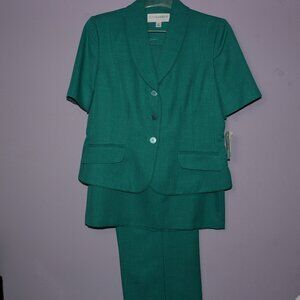 Vintage Sag Harbor Green 3-Piece Suit: Jacket, Skirt, Pants Teal Size 14